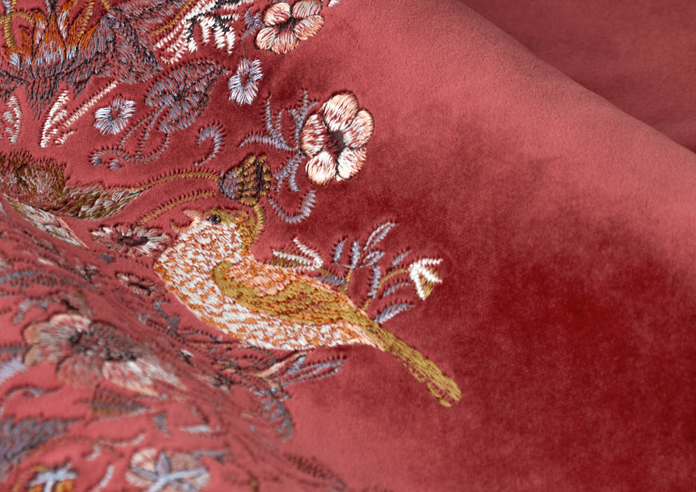 Strawberry Thief Embroidery Pencil Pleat, Berry - Ready Made Curtains - Image 4